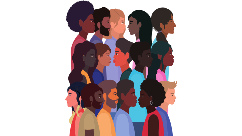 Pessoas de diferentes raças e características representando interseccionalidade e determinantes sociais da saúde