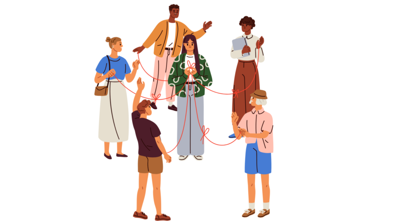 Ilustração sobre cuidado em rede e atuação integrada do Consultório na Rua.